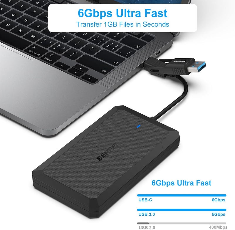 Benfei حاوية قرص صلب خارجي SATA إلى USB بدون أدوات بحجم 2.5 بوصة، متوافقة مع USB Type-C/Type-A لقرص SSD بحجم 2.5 بوصة (محسّنة لقرص SSD، تدعم UASP) - Image 2